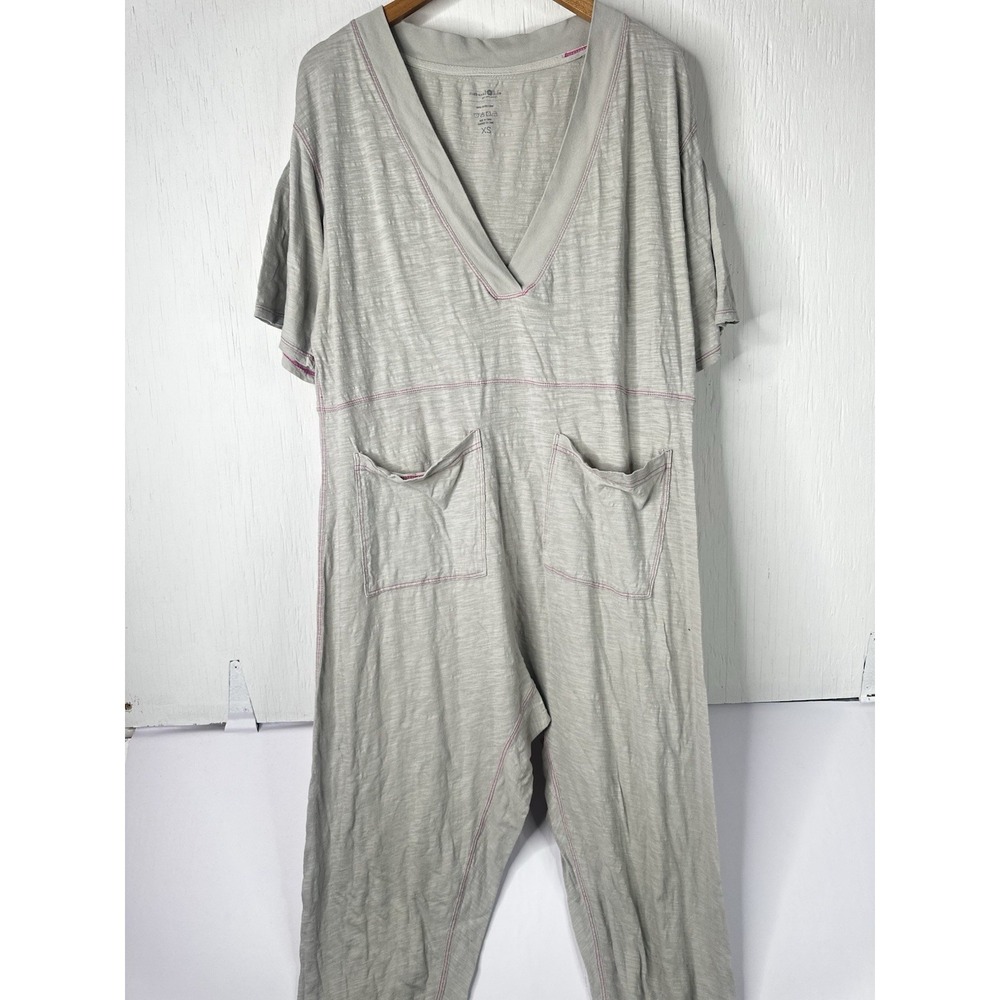Natural Life Charlie Jumpsuit Womens XS Gray V Neck 100% Cotton Oversized‎ Boho